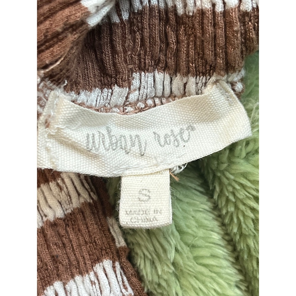 Urban Rose Brown White Striped Smocked Cutout Mock Neck Bodysuit Small 10891 - Picture 16 of 16